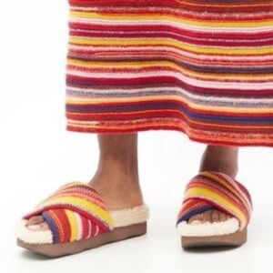 CHLOÉ Women's Wavy Knit Shearling-Trim Slides size 38 7.5
